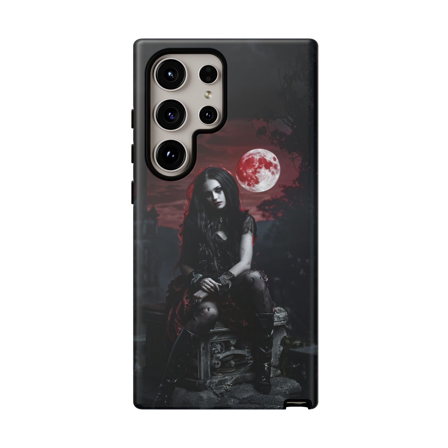 Gothic Vampire Girl Phone Case - Dark Fantasy Design with Blood Moon for iPhone,  Samsung Galaxy, and Google Pixel Devices