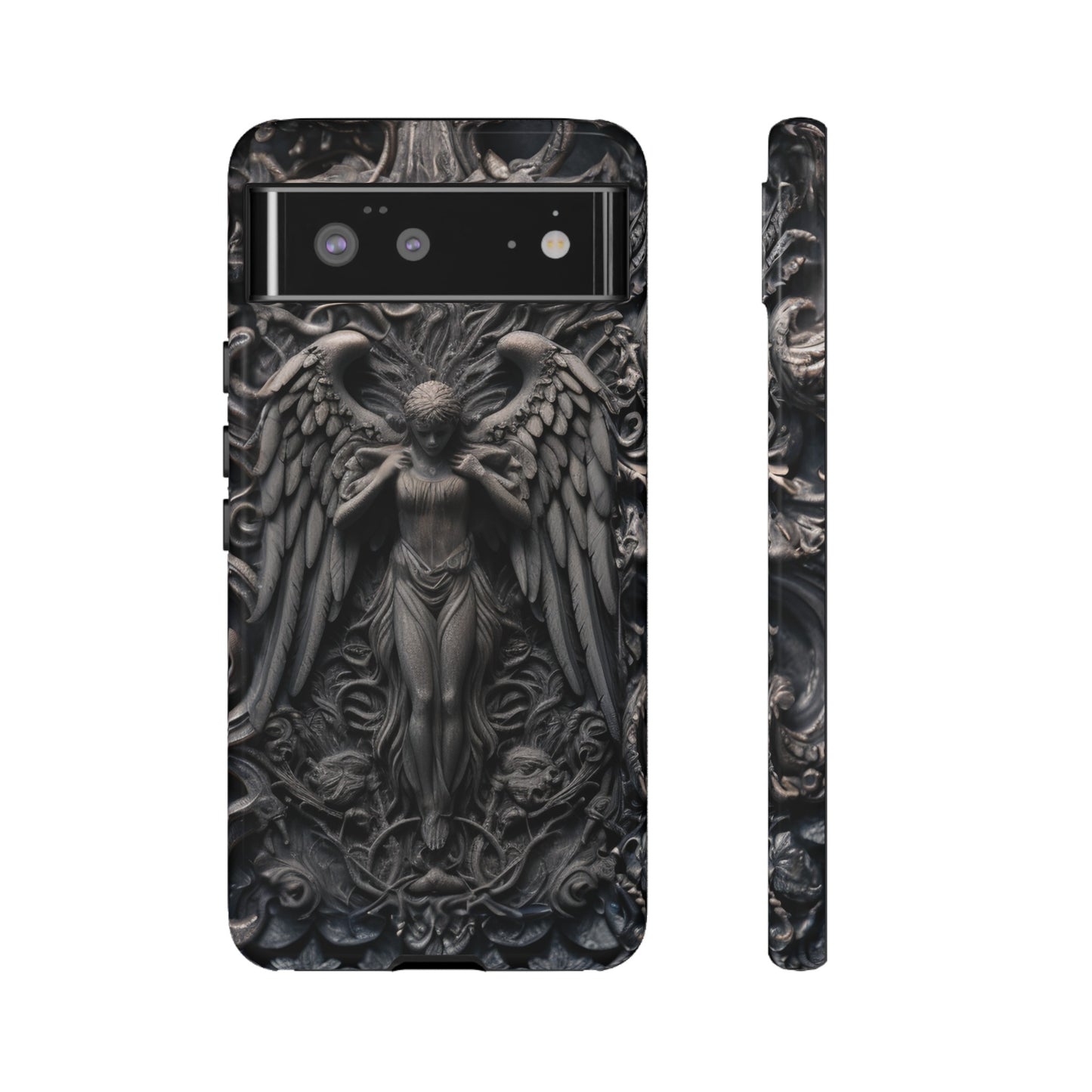 Grey Angel Phone Case – Gothic Marble Statue Design for iPhone, Samsung Galaxy, and Google Pixel Devices