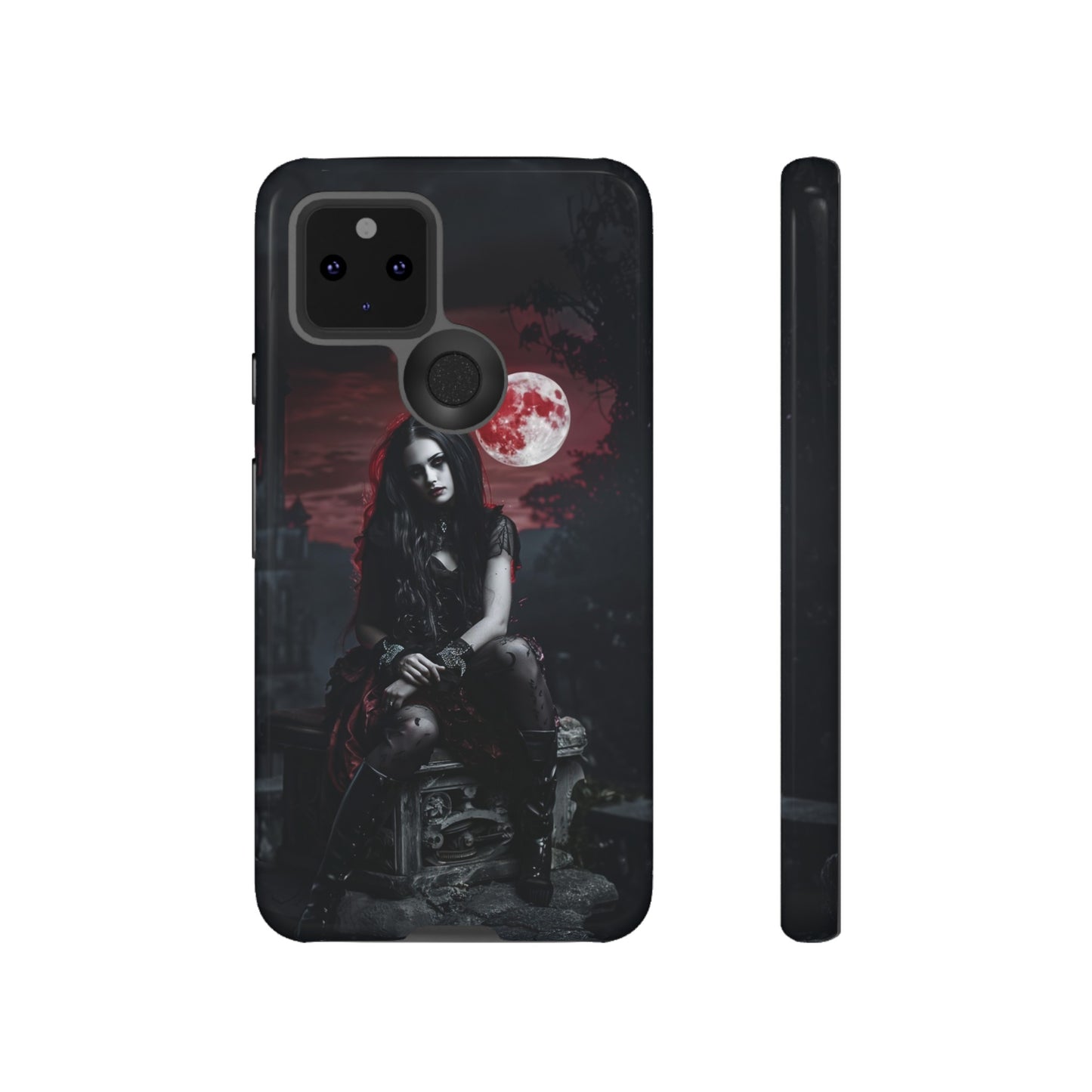 Gothic Vampire Girl Phone Case - Dark Fantasy Design with Blood Moon for iPhone,  Samsung Galaxy, and Google Pixel Devices