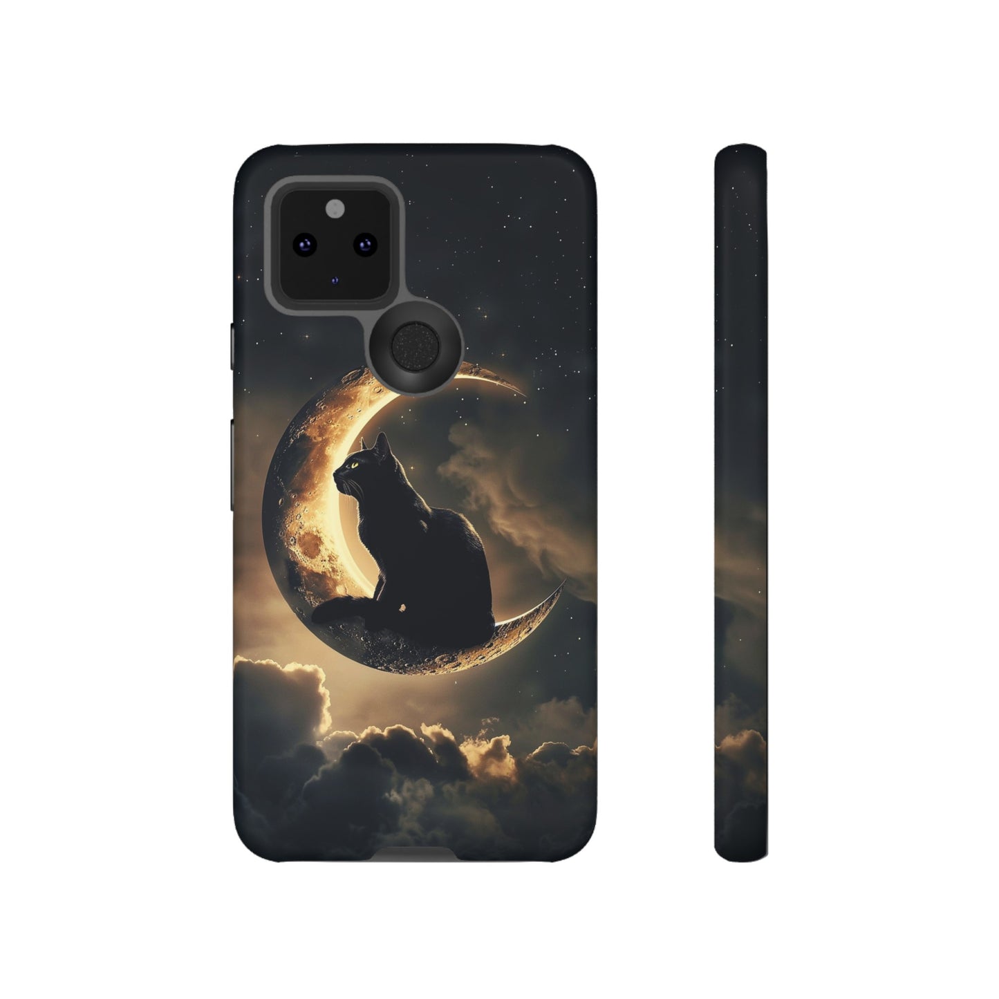 Black Cat on Crescent Moon Phone Case - Mystical Night Sky Design for iPhone, Samsung Galaxy, and Google Pixel Devices