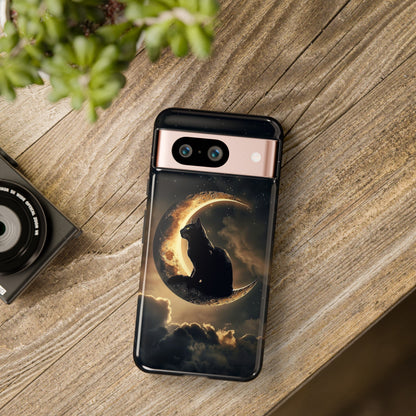 Black Cat on Crescent Moon Phone Case - Mystical Night Sky Design for iPhone, Samsung Galaxy, and Google Pixel Devices