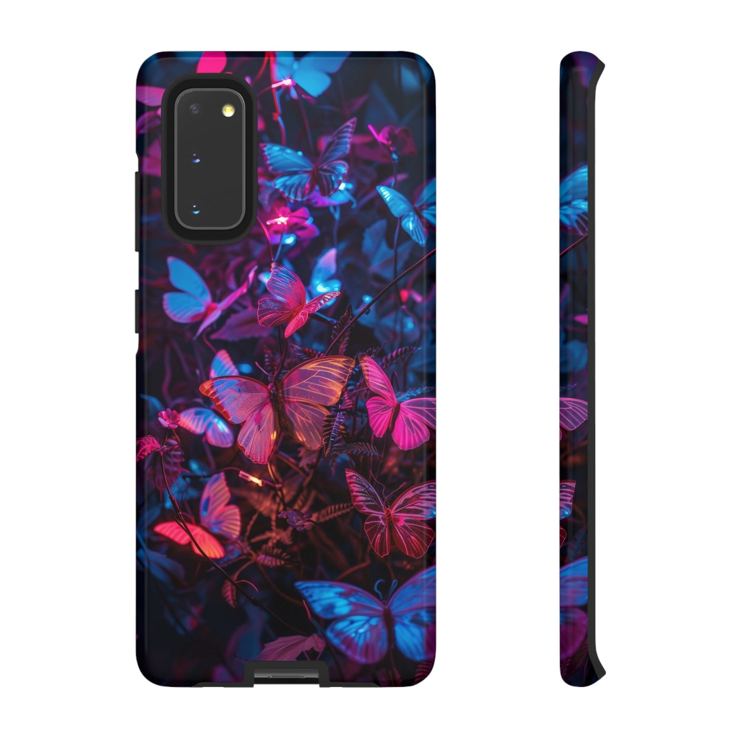 Neon Butterfly Garden Phone Case - Vibrant Nighttime Design for iPhone, Samsung Galaxy, and Google Pixel Devices