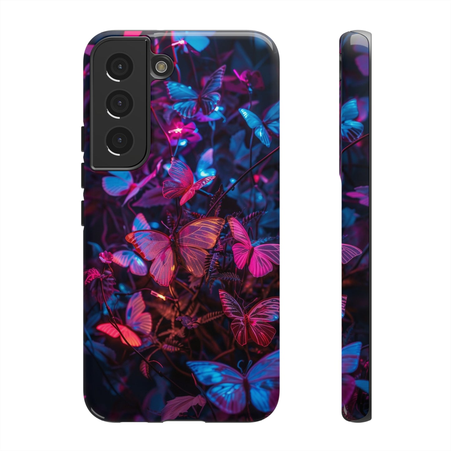 Neon Butterfly Garden Phone Case - Vibrant Nighttime Design for iPhone, Samsung Galaxy, and Google Pixel Devices