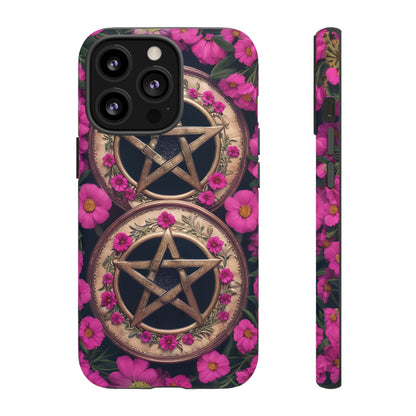 Pentacles in Pink Flowers Tough Phone Case – Mystical Floral Design for iPhone, Samsung Galaxy, and Google Pixel Devices