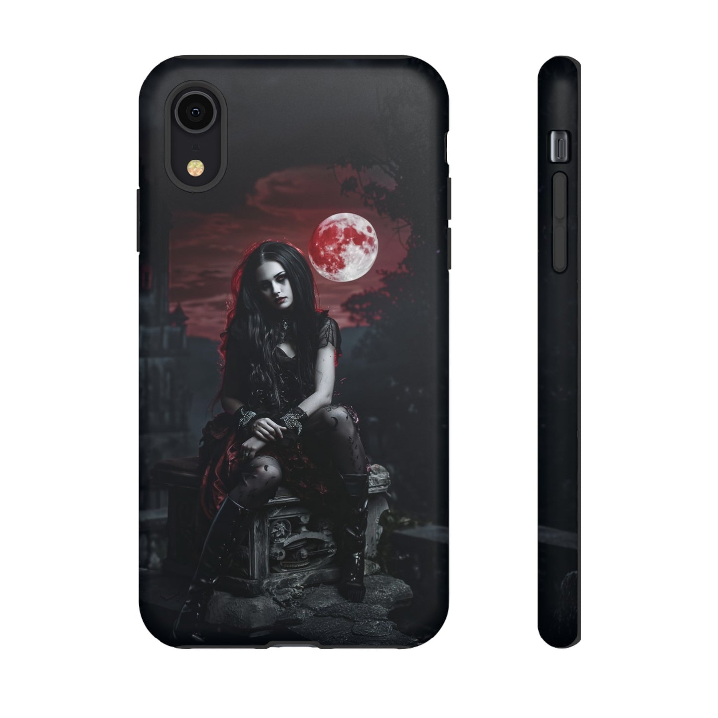 Gothic Vampire Girl Phone Case - Dark Fantasy Design with Blood Moon for iPhone,  Samsung Galaxy, and Google Pixel Devices