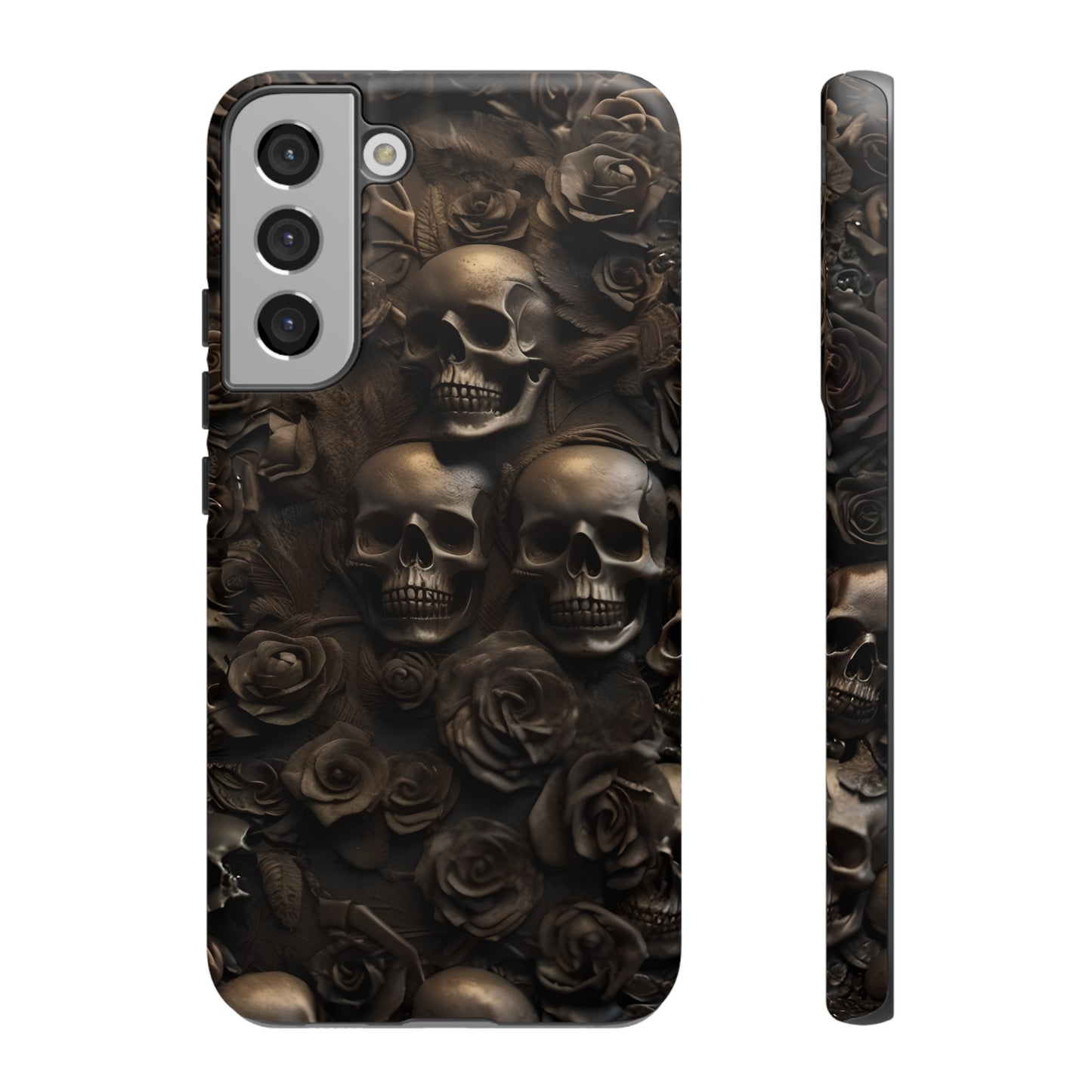 Sepia Gothic Skulls and Roses Phone Case – Dark Floral Design for iPhone, Samsung Galaxy, and Google Pixel Devices