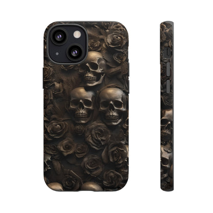 Sepia Gothic Skulls and Roses Phone Case – Dark Floral Design for iPhone, Samsung Galaxy, and Google Pixel Devices