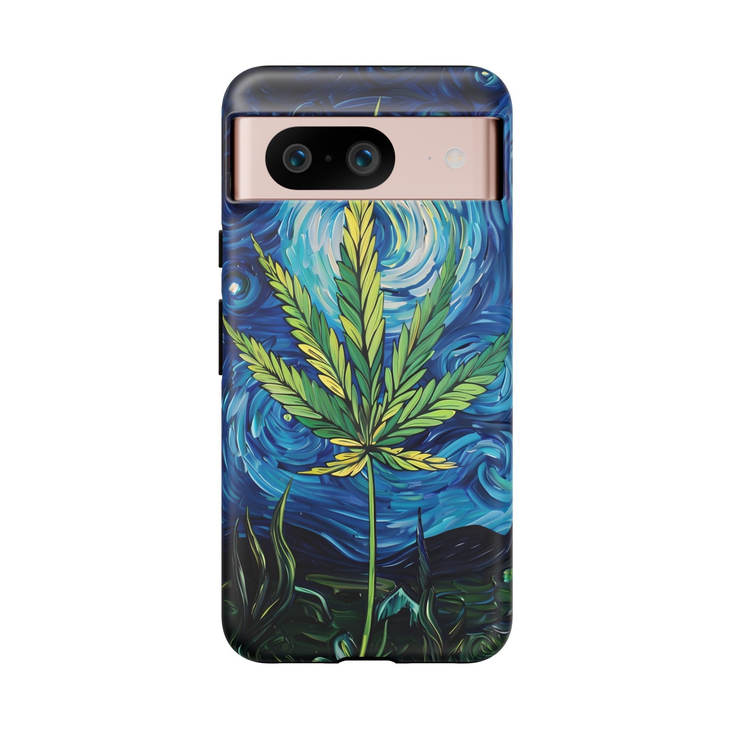 Pot Leaf Starry Night Phone Case – Artistic Marijuana Design for iPhone, Samsung Galaxy, and Google Pixel Devices