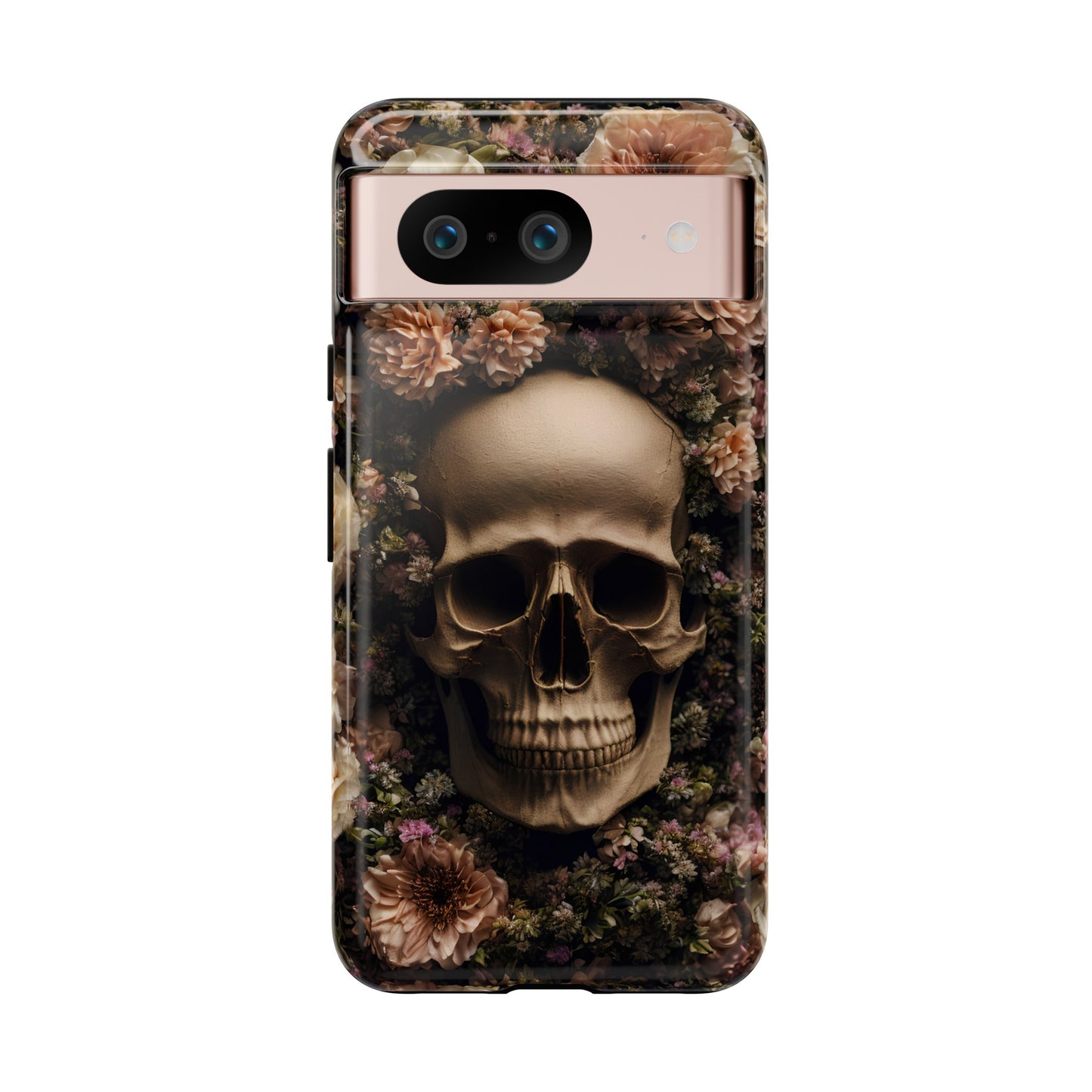 Skull and Flowers #2 Phone Case – Gothic Floral Design for iPhone, Samsung Galaxy, and Google Pixel Devices