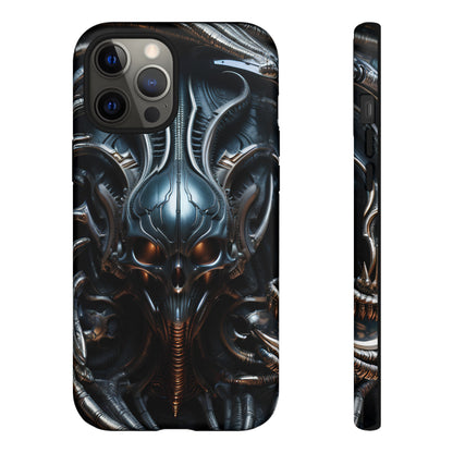 Metallic Alien Mask Phone Case – Futuristic Alien Horror Design for iPhone, Samsung Galaxy, and Google Pixel Devices