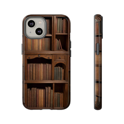 Book Shelf Phone Case – Vintage Library Design for iPhone, Samsung Galaxy, and Google Pixel Devices