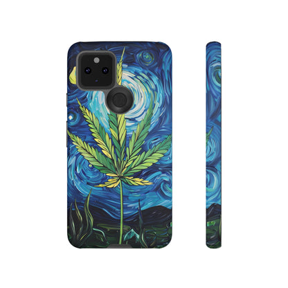 Pot Leaf Starry Night Phone Case – Artistic Marijuana Design for iPhone, Samsung Galaxy, and Google Pixel Devices