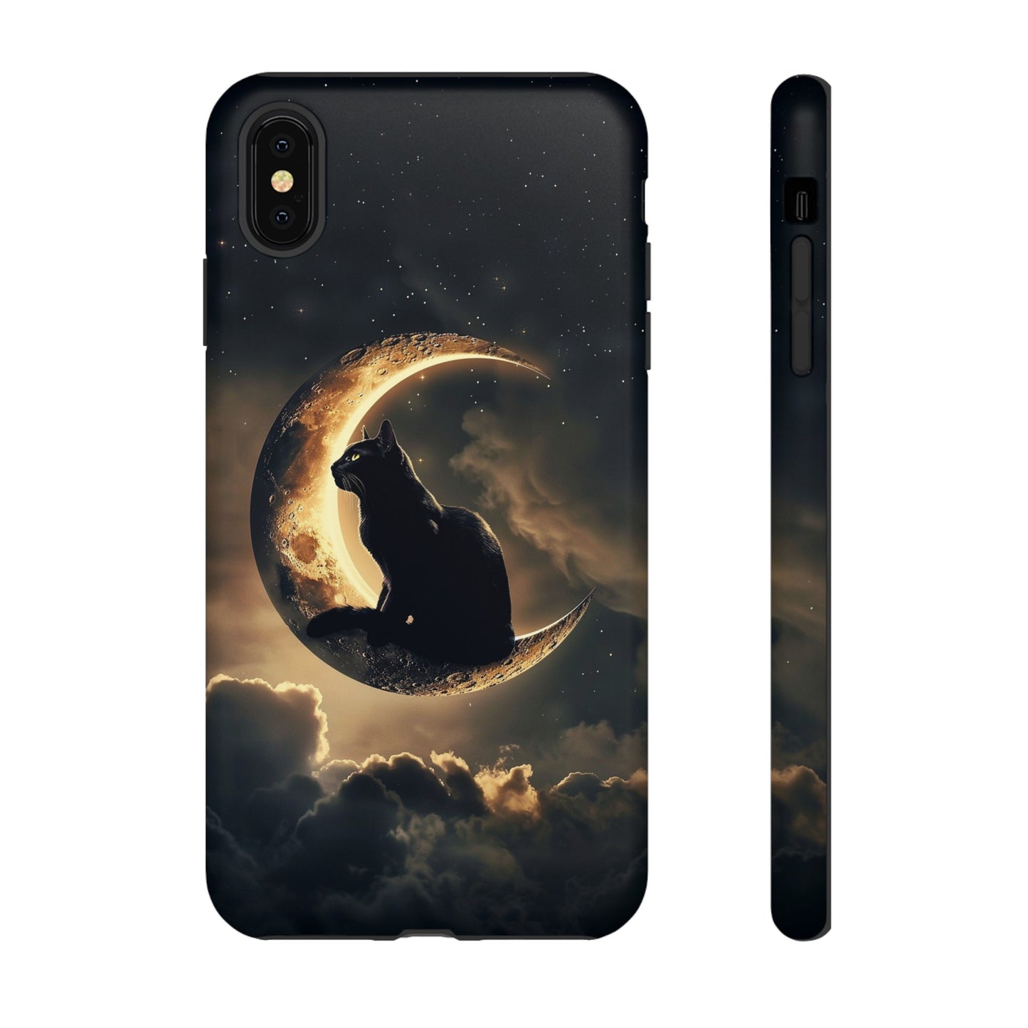 Black Cat on Crescent Moon Phone Case - Mystical Night Sky Design for iPhone, Samsung Galaxy, and Google Pixel Devices