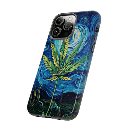 Pot Leaf Starry Night Phone Case – Artistic Marijuana Design for iPhone, Samsung Galaxy, and Google Pixel Devices