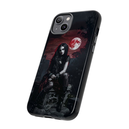 Gothic Vampire Girl Phone Case - Dark Fantasy Design with Blood Moon for iPhone,  Samsung Galaxy, and Google Pixel Devices