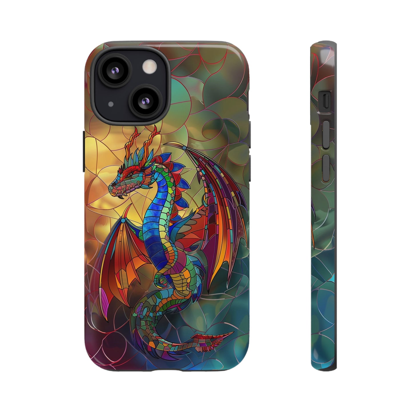 Stained Glass Dragon Phone Case - Colorful Fantasy Design for iPhone, Samsung Galaxy, Google Pixel Devices