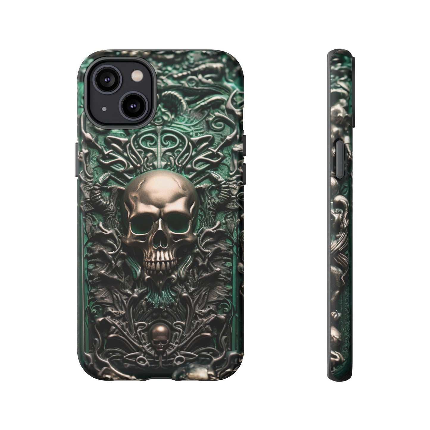 Green Skull Phone Case – Ornate Gothic Design for iPhone, Samsung Galaxy, and Google Pixel Devices