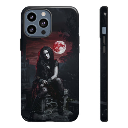 Gothic Vampire Girl Phone Case - Dark Fantasy Design with Blood Moon for iPhone,  Samsung Galaxy, and Google Pixel Devices