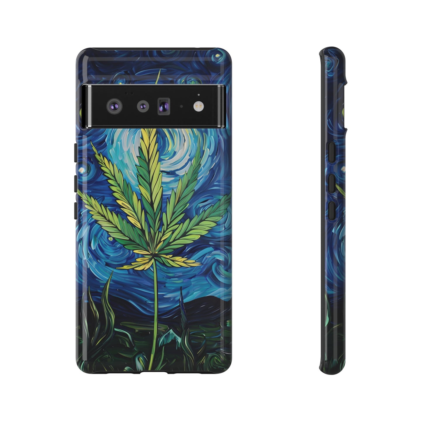 Pot Leaf Starry Night Phone Case – Artistic Marijuana Design for iPhone, Samsung Galaxy, and Google Pixel Devices