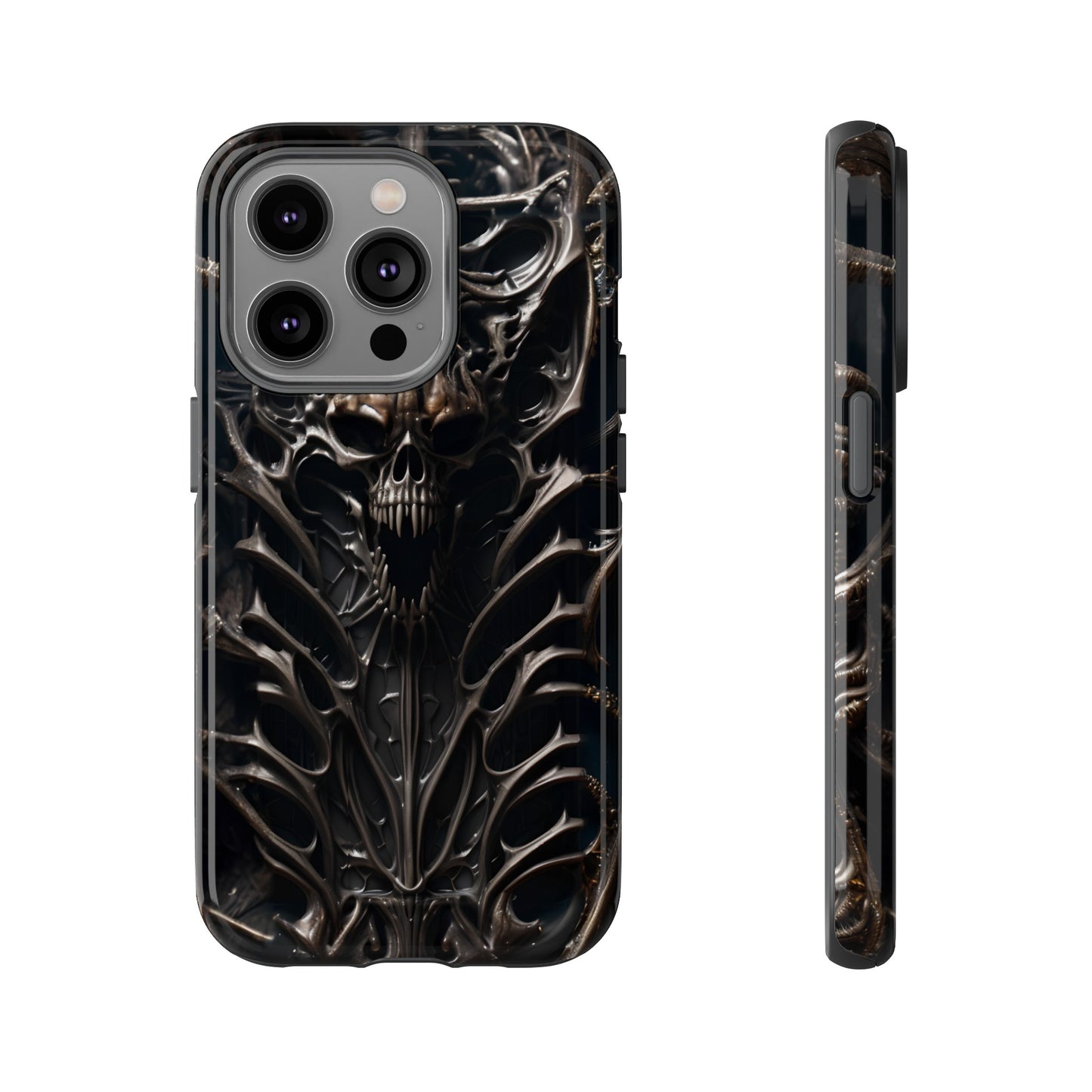 Biomechanical Horror 3 Tough Phone Case – Futuristic Alien Skull Design for iPhone, Samsung Galaxy, and Google Pixel Devices