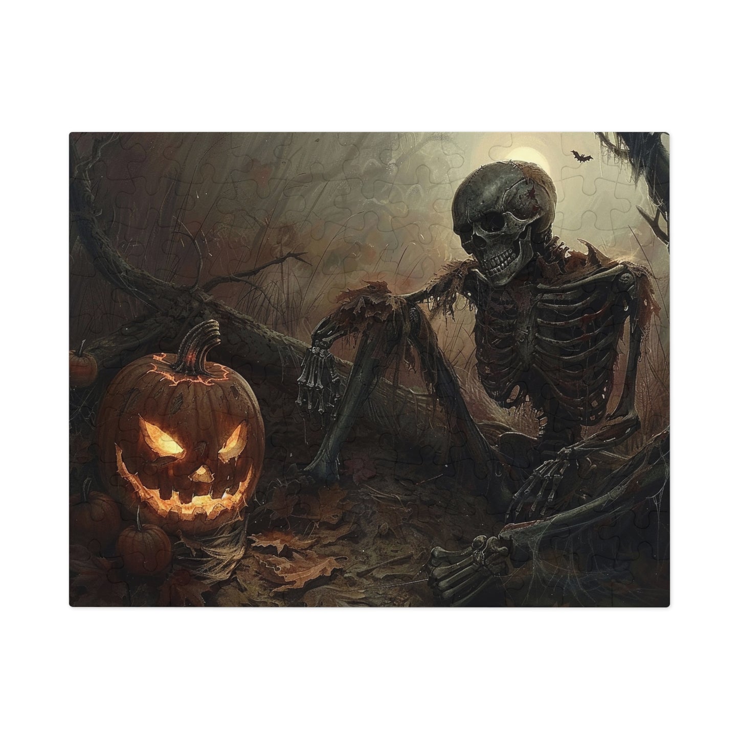 Spooky Skeleton and Jack-o'-Lantern Halloween Jigsaw Puzzle - 110, 252, 500-Piece Versions