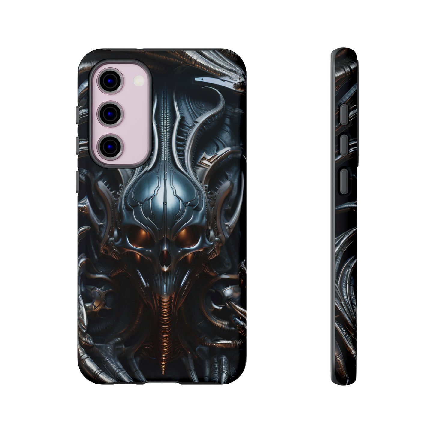 Metallic Alien Mask Phone Case – Futuristic Alien Horror Design for iPhone, Samsung Galaxy, and Google Pixel Devices