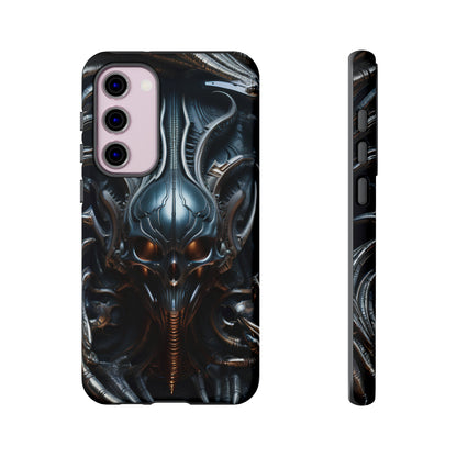 Metallic Alien Mask Phone Case – Futuristic Alien Horror Design for iPhone, Samsung Galaxy, and Google Pixel Devices