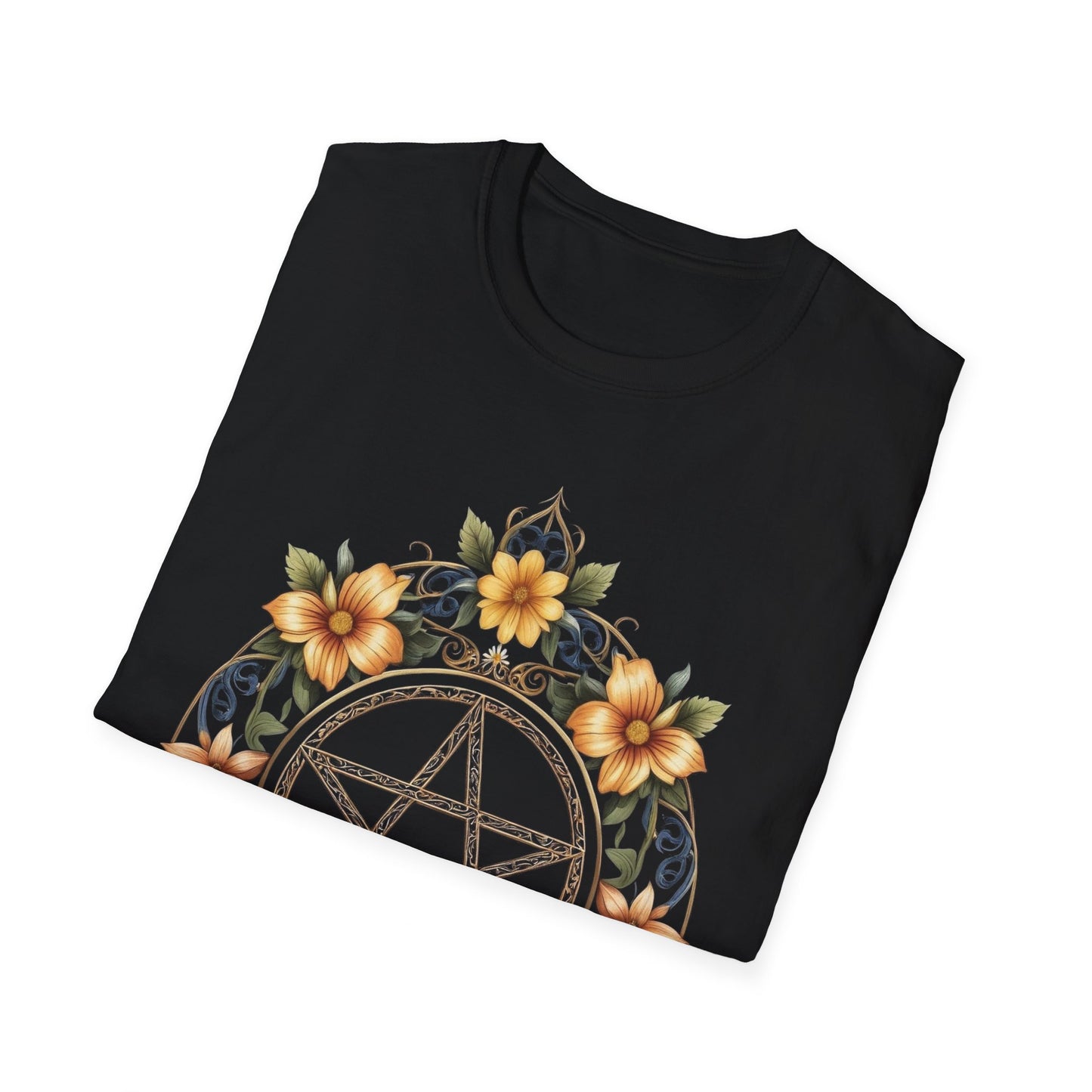 Pentacle Flower T-Shirt – Mystical Floral Pentagram Design for Wiccan and Pagan Fashion