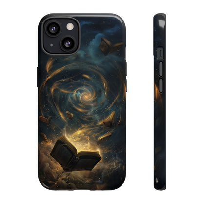 Magical Galaxy Swirling Books Phone Case - Celestial Book Lover's Gift for iPhone, Samsung Galaxy, and Google Pixel Devices