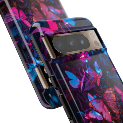 Neon Butterfly Garden Phone Case - Vibrant Nighttime Design for iPhone, Samsung Galaxy, and Google Pixel Devices