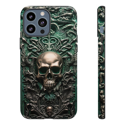 Green Skull Phone Case – Ornate Gothic Design for iPhone, Samsung Galaxy, and Google Pixel Devices