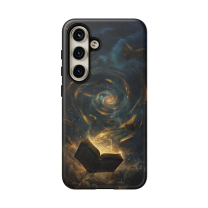 Magical Galaxy Swirling Books Phone Case - Celestial Book Lover's Gift for iPhone, Samsung Galaxy, and Google Pixel Devices