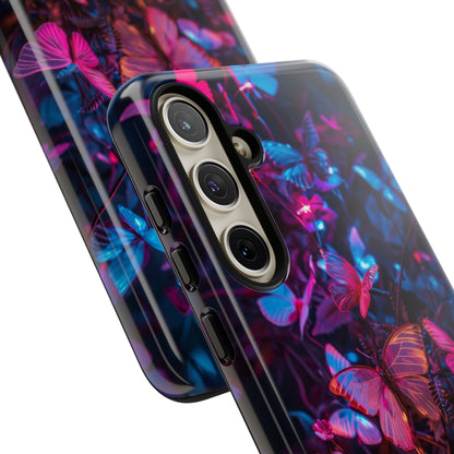 Neon Butterfly Garden Phone Case - Vibrant Nighttime Design for iPhone, Samsung Galaxy, and Google Pixel Devices