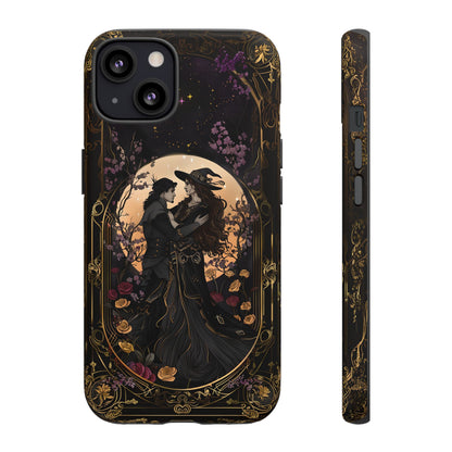 Gothic Romance Phone Case - Enchanted Witch and Lover Design for iPhone, Samsung Galaxy, and Google Pixel Devices