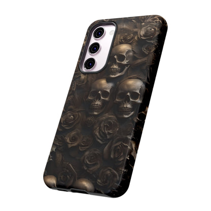 Sepia Gothic Skulls and Roses Phone Case – Dark Floral Design for iPhone, Samsung Galaxy, and Google Pixel Devices