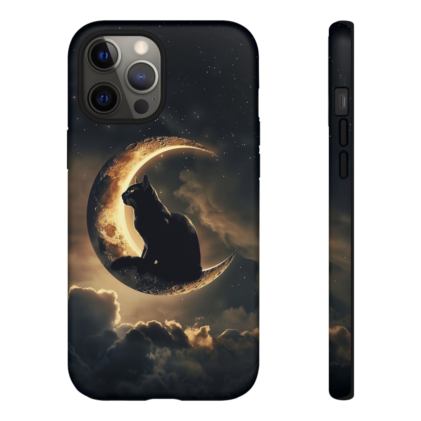 Black Cat on Crescent Moon Phone Case - Mystical Night Sky Design for iPhone, Samsung Galaxy, and Google Pixel Devices