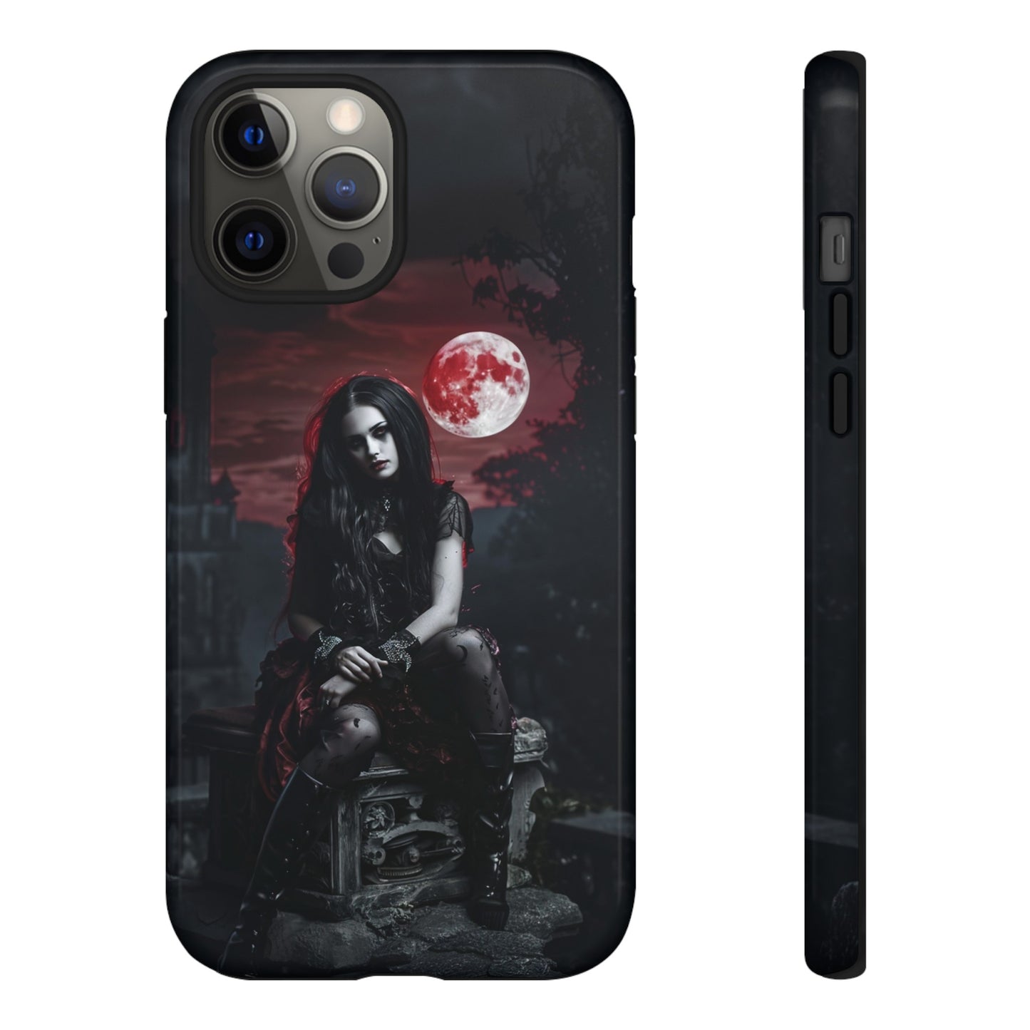 Gothic Vampire Girl Phone Case - Dark Fantasy Design with Blood Moon for iPhone,  Samsung Galaxy, and Google Pixel Devices