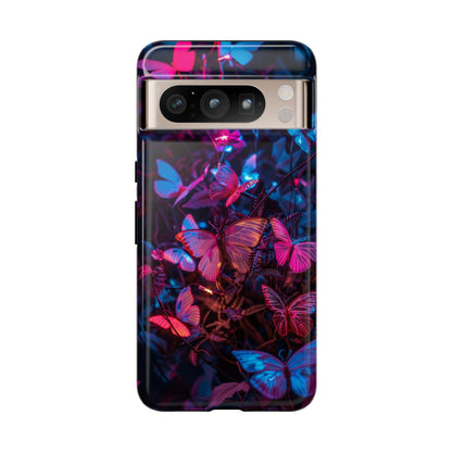 Neon Butterfly Garden Phone Case - Vibrant Nighttime Design for iPhone, Samsung Galaxy, and Google Pixel Devices