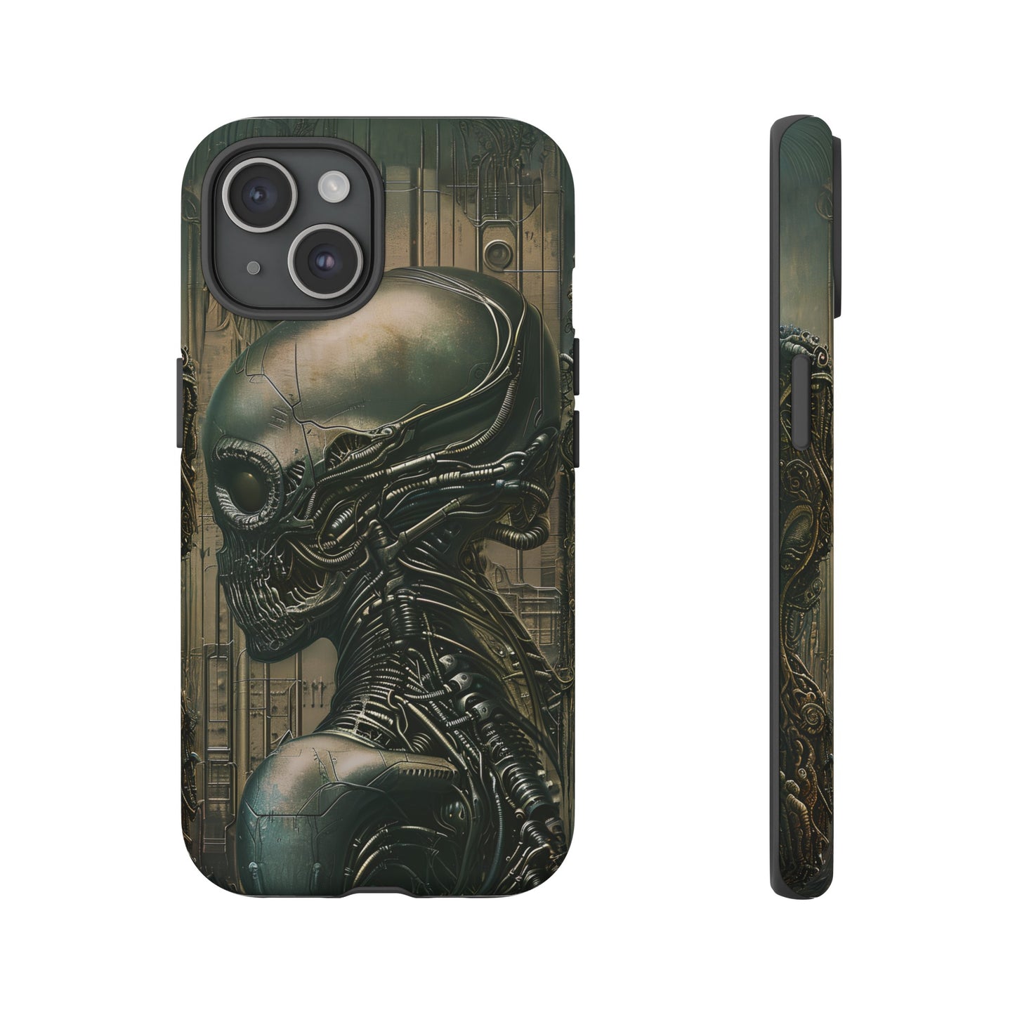 Biomechanical Android Phone Case – Futuristic Alien Horror H.R. Giger-Inspired Design for iPhone, Samsung Galaxy, and Google Pixel Devices