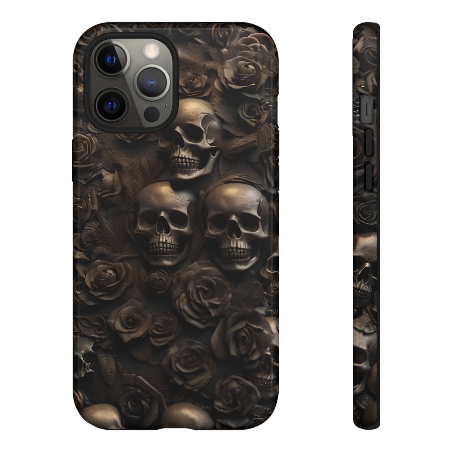 Sepia Gothic Skulls and Roses Phone Case – Dark Floral Design for iPhone, Samsung Galaxy, and Google Pixel Devices