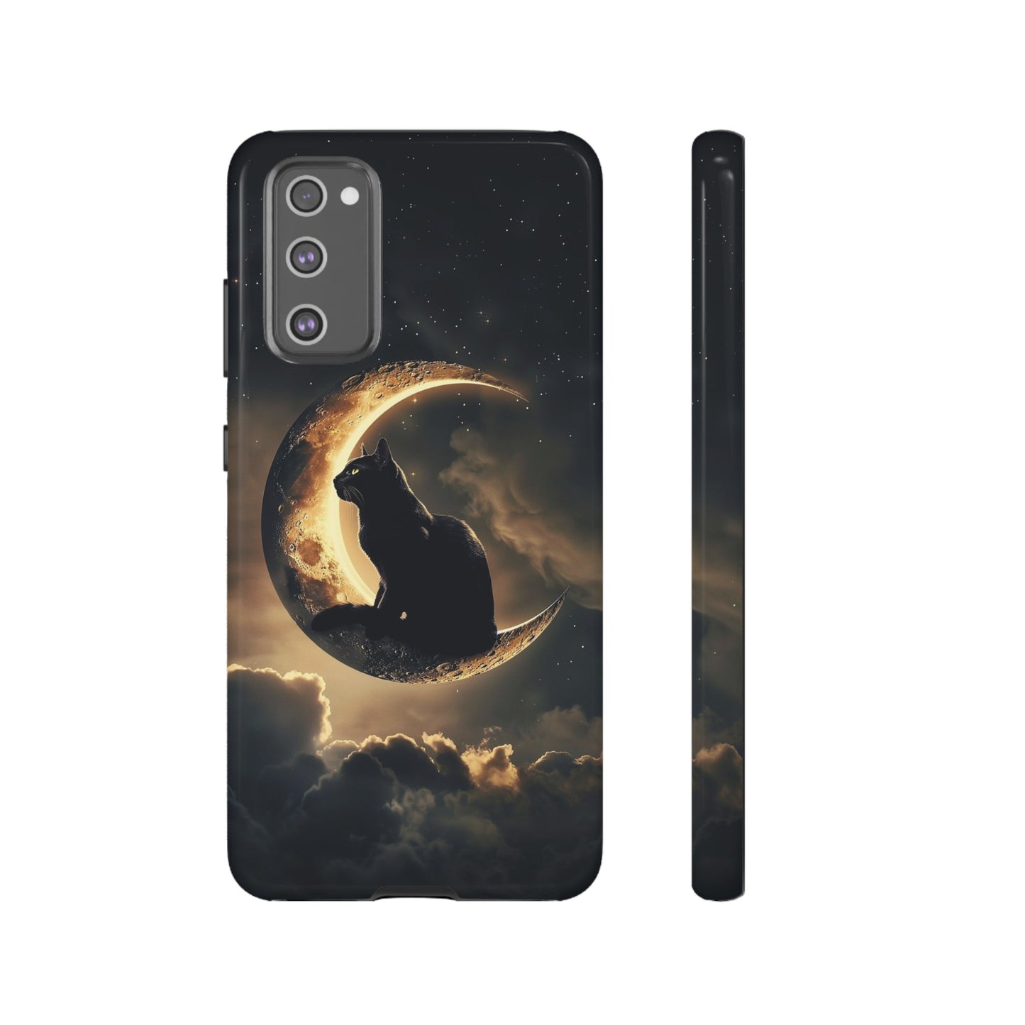 Black Cat on Crescent Moon Phone Case - Mystical Night Sky Design for iPhone, Samsung Galaxy, and Google Pixel Devices