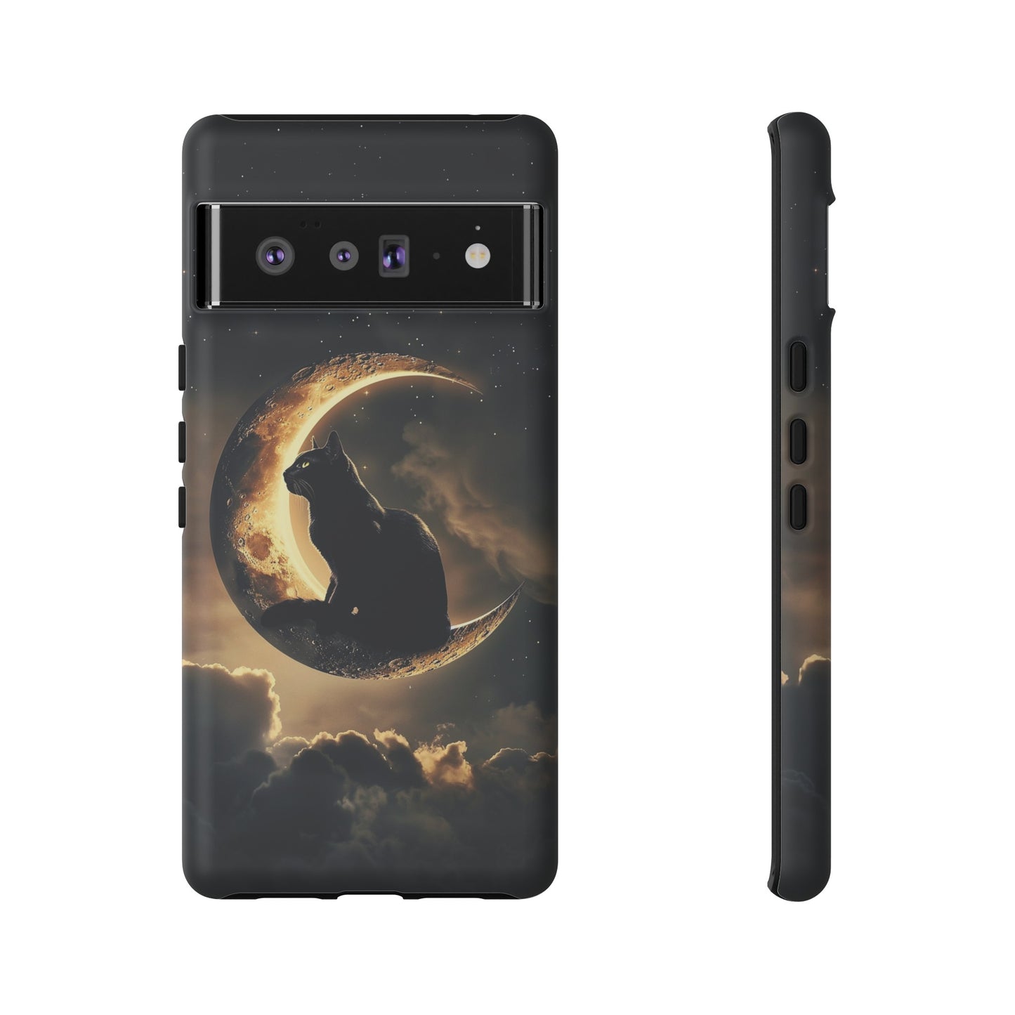 Black Cat on Crescent Moon Phone Case - Mystical Night Sky Design for iPhone, Samsung Galaxy, and Google Pixel Devices