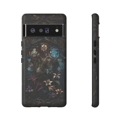 Elegant Gothic Flower Art Phone Case - Intricate Floral Design for iPhone, Samsung Galaxy, and Google Pixel Devices