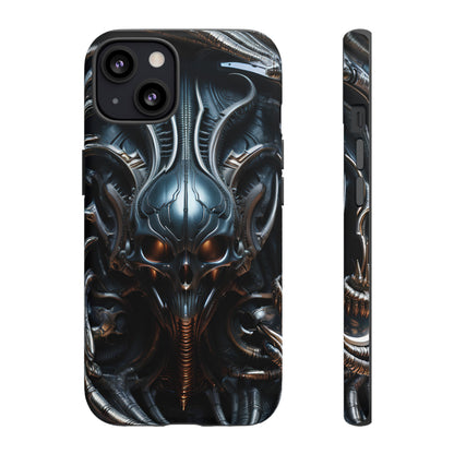 Metallic Alien Mask Phone Case – Futuristic Alien Horror Design for iPhone, Samsung Galaxy, and Google Pixel Devices