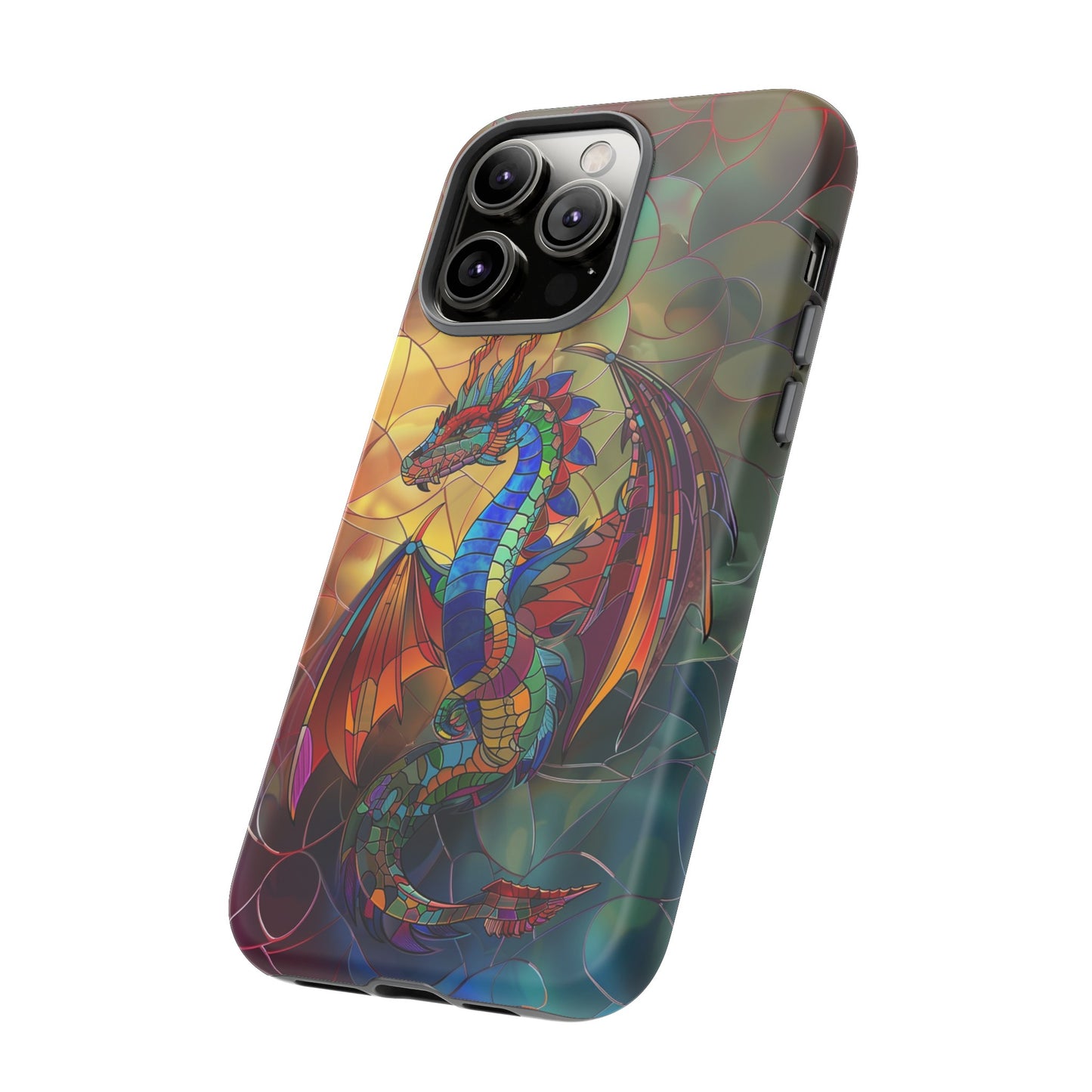 Stained Glass Dragon Phone Case - Colorful Fantasy Design for iPhone, Samsung Galaxy, Google Pixel Devices