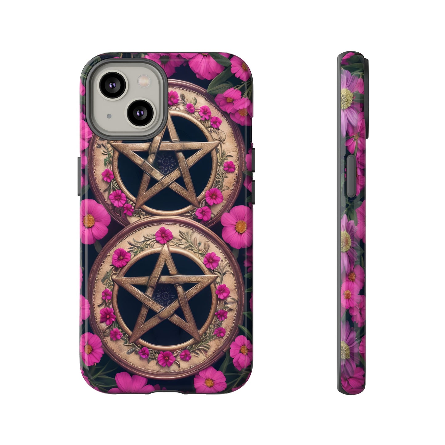 Pentacles in Pink Flowers Tough Phone Case – Mystical Floral Design for iPhone, Samsung Galaxy, and Google Pixel Devices