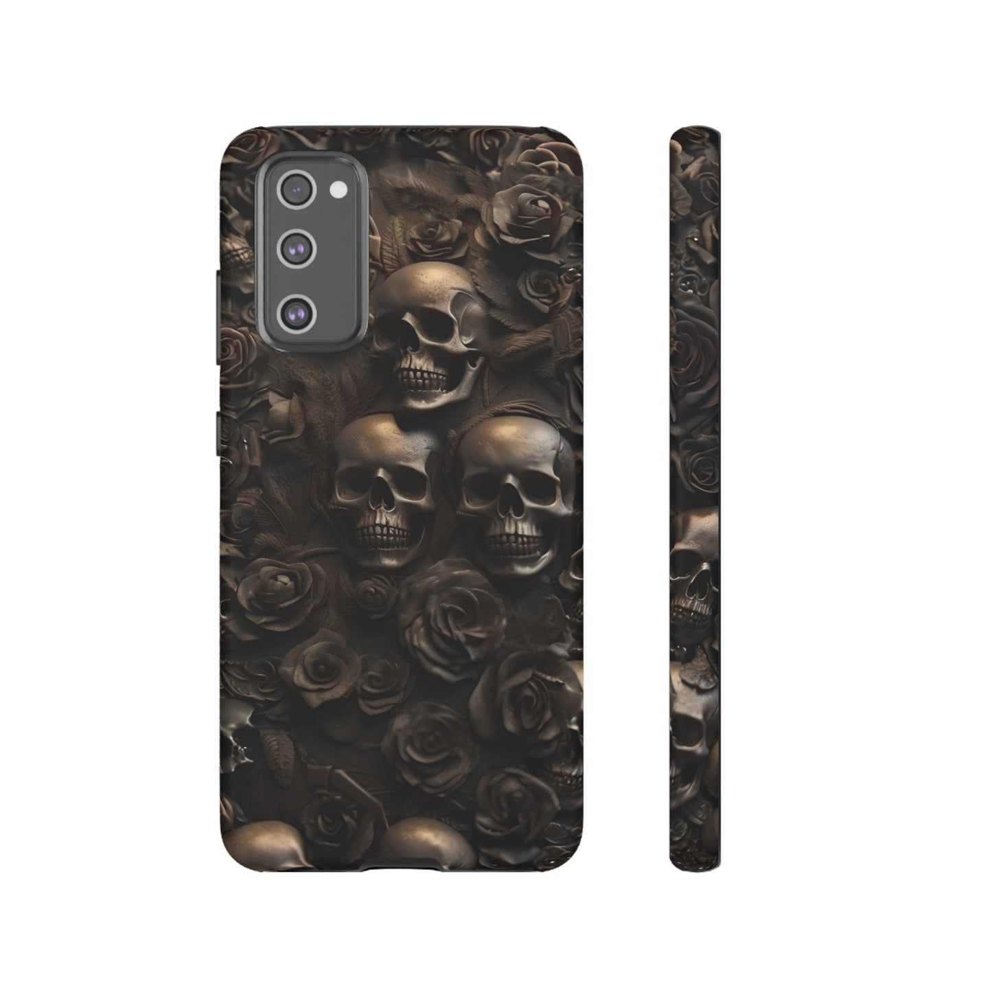 Sepia Gothic Skulls and Roses Phone Case – Dark Floral Design for iPhone, Samsung Galaxy, and Google Pixel Devices