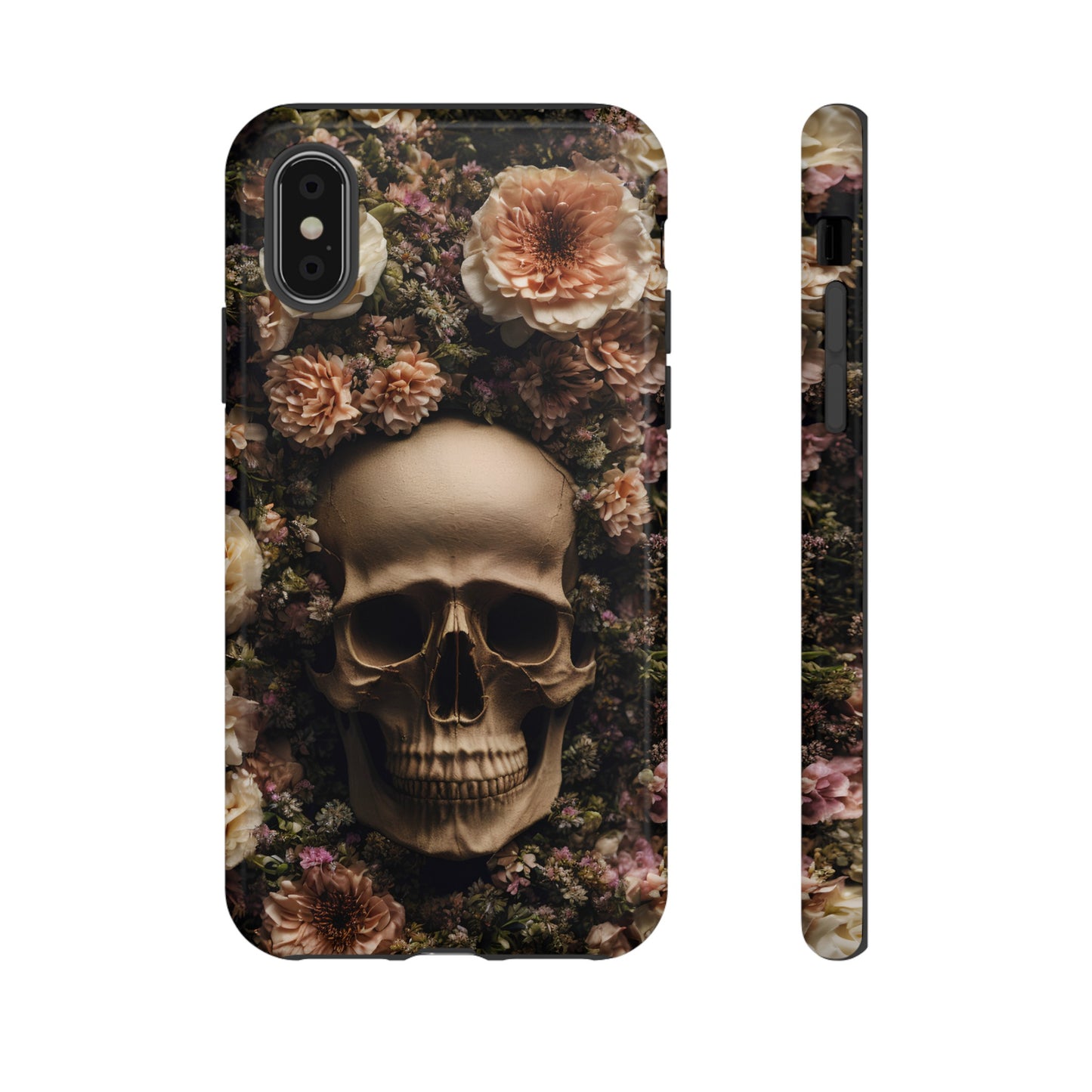 Skull and Flowers #2 Phone Case – Gothic Floral Design for iPhone, Samsung Galaxy, and Google Pixel Devices