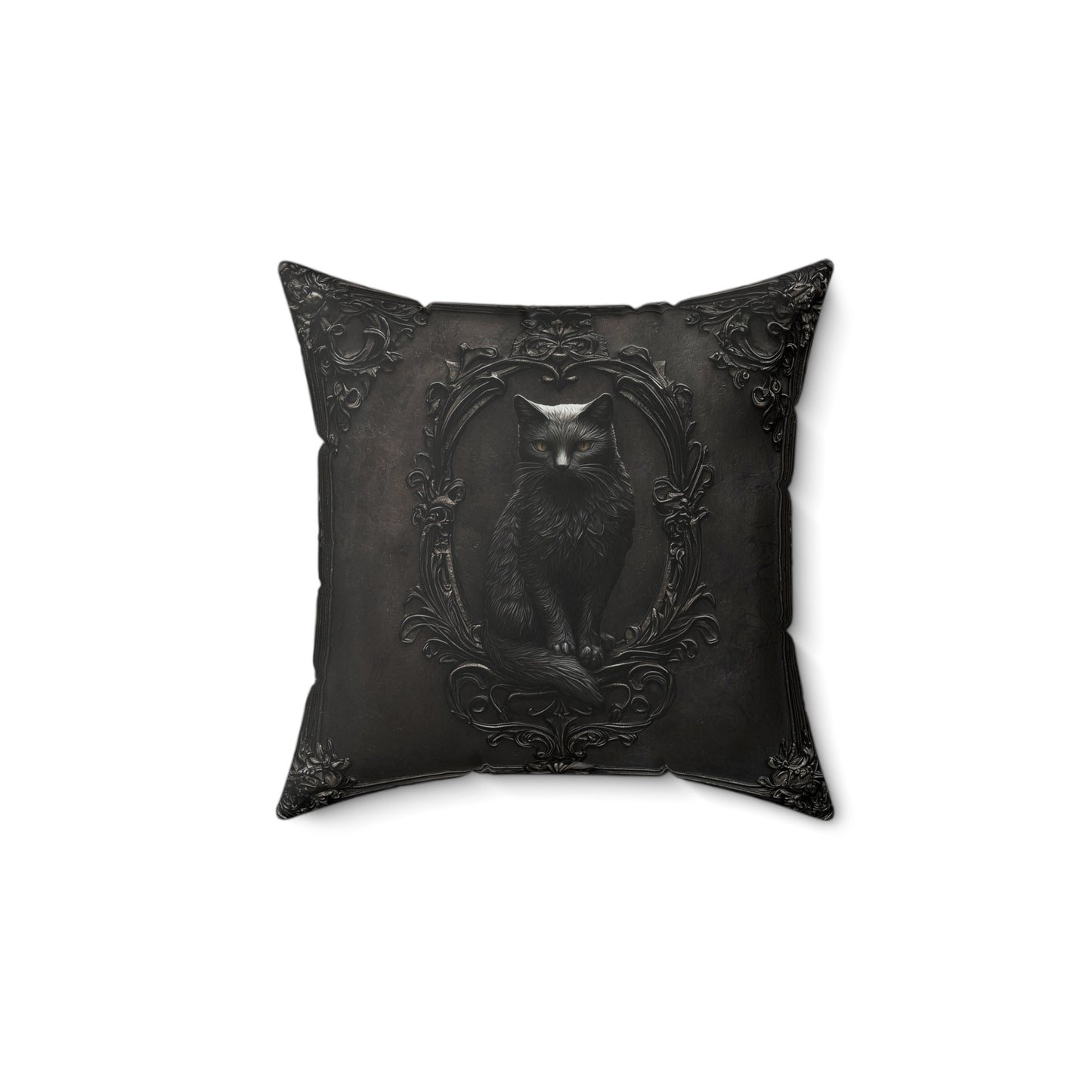 Black Cat Gothic Decor Pillow - Elegant Spun Polyester Throw Pillow with Ornate Frame Design