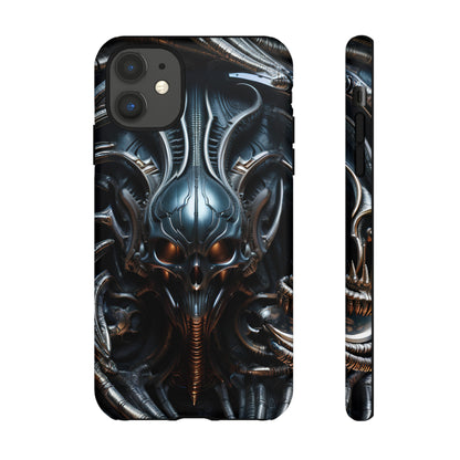 Metallic Alien Mask Phone Case – Futuristic Alien Horror Design for iPhone, Samsung Galaxy, and Google Pixel Devices